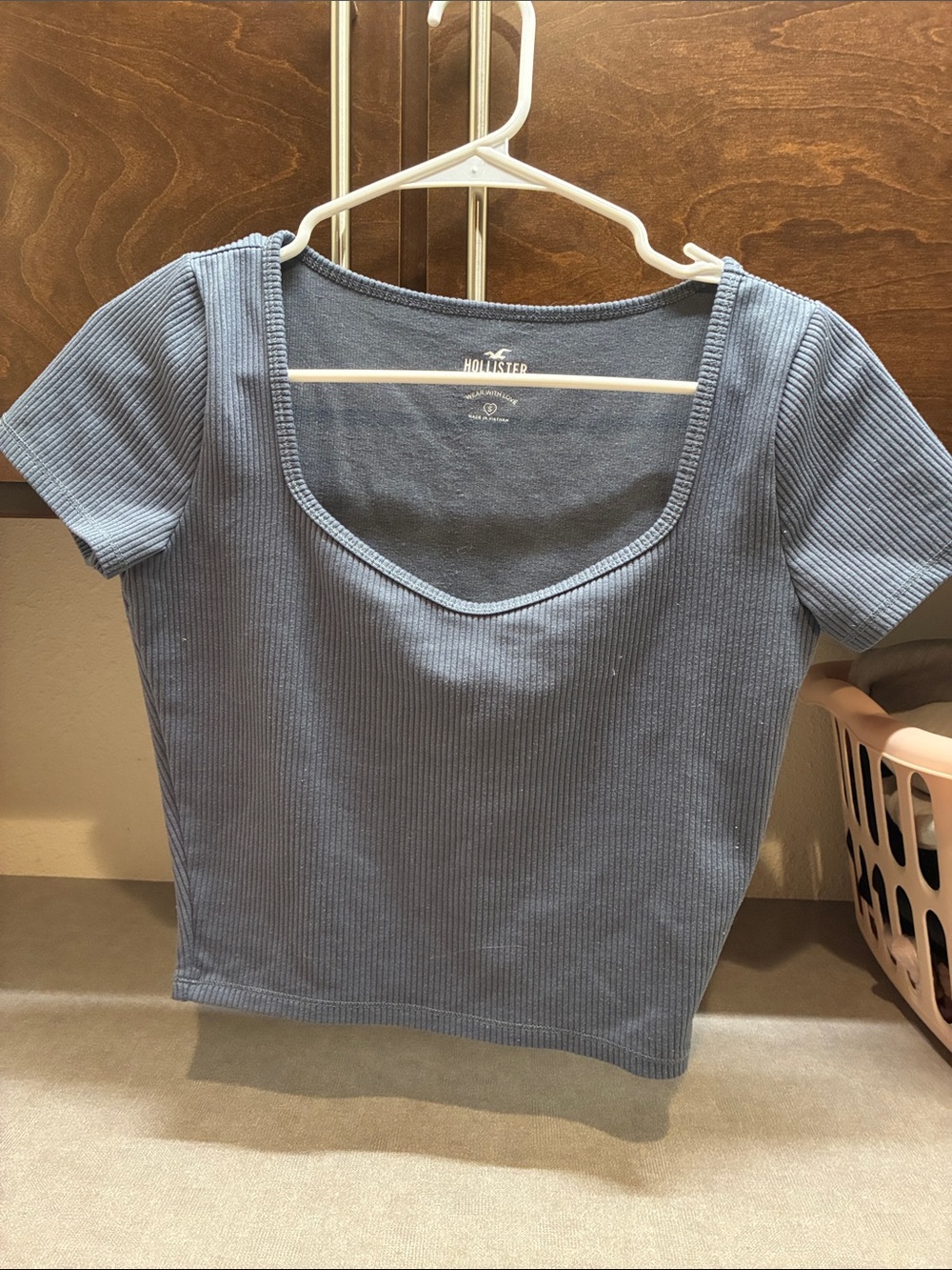 Hollister Ribbed Scoop Crop Top — Light Blue